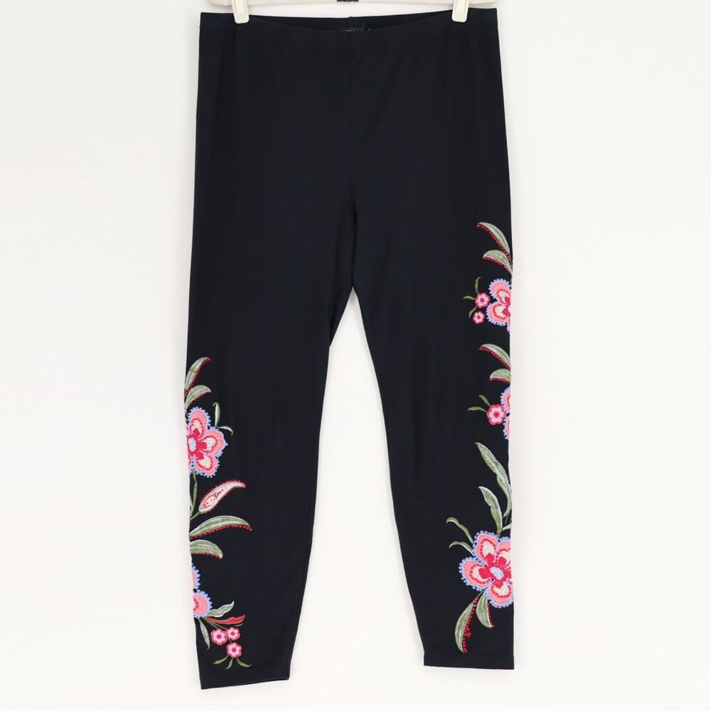 Johnny Was Women Black Floral Embroidered Libbi Boho Ankle Leggings Size XL - Picture 6 of 13